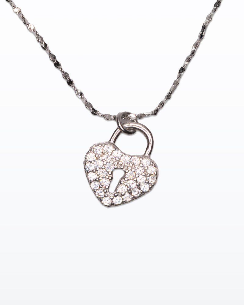 Heartlock – Collana acciaio con lucchetto cuore pavé